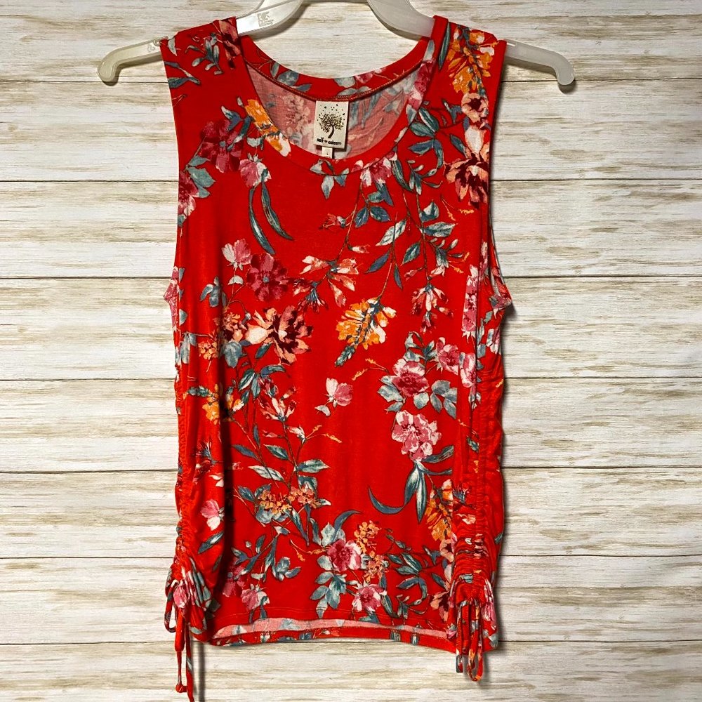 Orange Tropical Tank Top with Ties on Sides